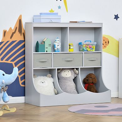 HOMCOM Toy Chest Kids Storage Organizer Children Display Bookcase with Drawers for Toys Clothes Books Grey