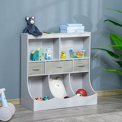 HOMCOM Toy Chest Kids Storage Organizer Children Display Bookcase with Drawers for Toys Clothes Books Grey
