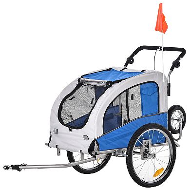 Aosom Dog Bike Trailer 2 In 1 Pet Stroller with Canopy and Storage Pockets White