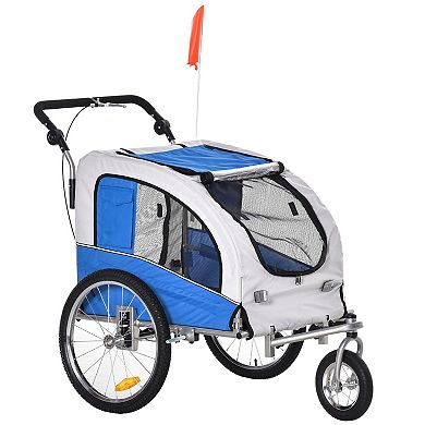 Aosom Dog Bike Trailer 2 In 1 Pet Stroller with Canopy and Storage Pockets White