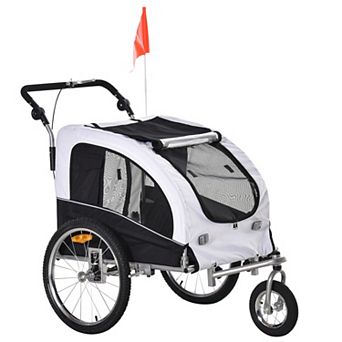 Aosom Dog Bike Trailer 2 in 1 Pet Stroller with Canopy and Storage Pockets White