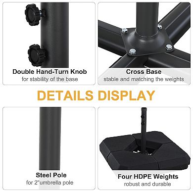Outsunny 4PCs Parasol Base Stand Weights Umbrella Base Sand Water Filled Black