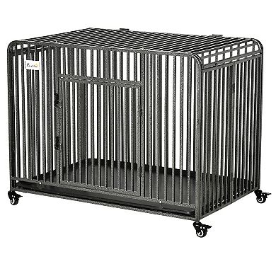 Foldable Heavy Duty Dog Crate On Wheels, W/ Tray, Large And Medium Pups, 43"