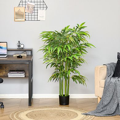 HOMCOM 4.5ft Faux Bamboo Tree Nursery Plant in Pot for Indoor & Decor