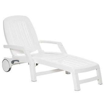 Folding Chaise Lounge, Storage, Wheels, Reclining Sun, Beach & Pool Chair, White