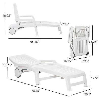 Folding Chaise Lounge, Storage, Wheels, Reclining Sun, Beach & Pool Chair, White