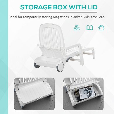 Folding Chaise Lounge, Storage, Wheels, Reclining Sun, Beach & Pool Chair, White