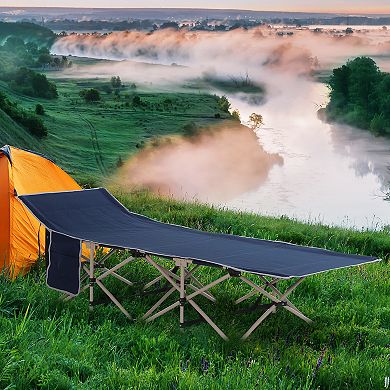 Single Person Wide Folding Camping Cot Outdoor Sleeping Bed W/ Carry Bag