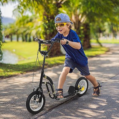 Aosom Youth Scooter Front and Rear Caliper Dual Brakes 12 Inch Inflatable Front Wheel Ride On Toy For Age 5+ White