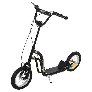 Aosom Youth Scooter Front and Rear Caliper Dual Brakes 12 Inch Inflatable Front Wheel Ride On Toy For Age 5+ White