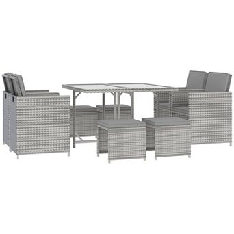 9 pc Outdoor Patio Furniture Garden Wicker Dining Set Rattan Table Cushioned Seat