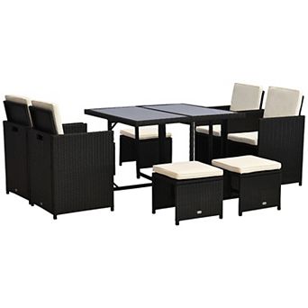 9 pc Outdoor Patio Furniture Garden Wicker Dining Set Rattan Table Cushioned Seat