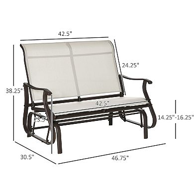Outsunny 47" Outdoor Double Glider Bench Patio Glider Armchair for Backyard with Mesh Seat and Backrest Steel Frame Cream White