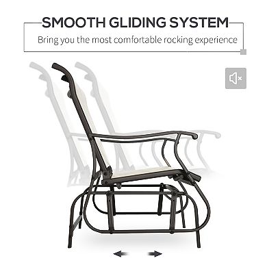 Outsunny 47" Outdoor Double Glider Bench Patio Glider Armchair for Backyard with Mesh Seat and Backrest Steel Frame Cream White