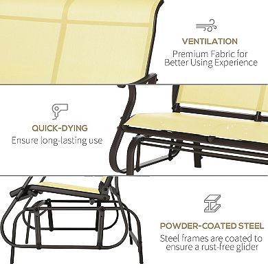 Outsunny 47" Outdoor Double Glider Bench Patio Glider Armchair for Backyard with Mesh Seat and Backrest Steel Frame Cream White