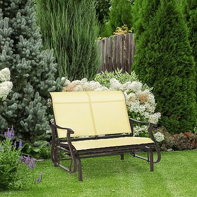 Outsunny 47" Outdoor Double Glider Bench Patio Glider Armchair for Backyard with Mesh Seat and Backrest Steel Frame Cream White