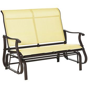 47" Outdoor Double Glider Bench Backyard Patio Mesh Gliding Chair, Cream White