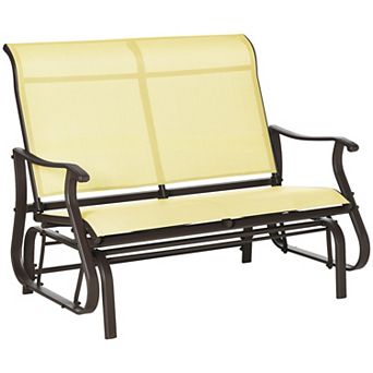 47" Outdoor Double Glider Bench Backyard Patio Mesh Gliding Chair, Cream White