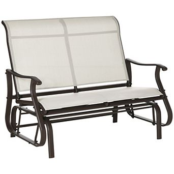 47" Outdoor Double Glider Bench Backyard Patio Mesh Gliding Chair, Cream White