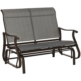 47" Outdoor Double Glider Bench Backyard Patio Mesh Gliding Chair, Cream White