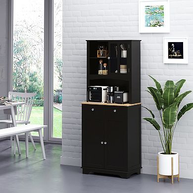 HOMCOM 67" Kitchen Buffet with Hutch Pantry with Framed Doors 2 Drawers and Open Microwave Countertop White