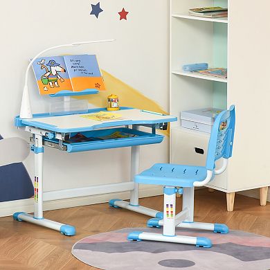 Multi-function Kids Desk & Chair Set Height Adjustable School Study Table, Pink