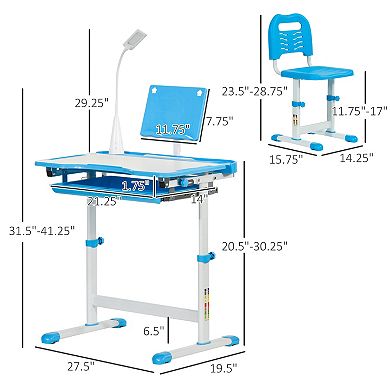 Multi-function Kids Desk & Chair Set Height Adjustable School Study Table, Pink