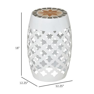 Outsunny 12" Round Patio Outdoor Footstool Garden Mosaic Accent Side Table Plant Stand Blue