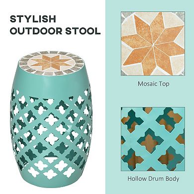 Outsunny 12" Round Patio Outdoor Footstool Garden Mosaic Accent Side Table Plant Stand Blue