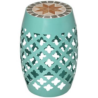 12" Patio Round Stool Outdoor Footstool Mosaic Side Table Plant Stand, Blue