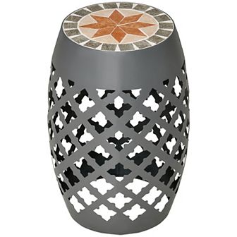 12" Patio Round Stool Outdoor Footstool Mosaic Side Table Plant Stand, Blue