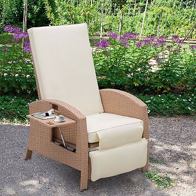Outsunny Rattan Wicker Recliner with Adjustable Back Side Table Lounge Chair with All Weather Removable Cushion for Patio Backyard Pool Porch  Coffee