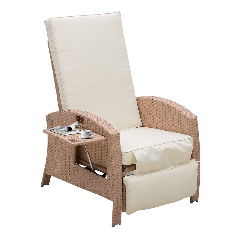 Outsunny Outdoor Wicker Rattan Recliner Rocking Cushioned Chair with Footrest & 135 Degrees of Comfort - Cream White