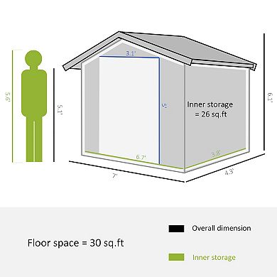 7' X 4' Outdoor Steel Tool Garden Shed Organizer W/ 2 Sliding Doors, White