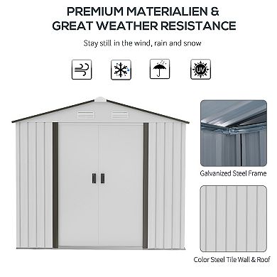 7' X 4' Outdoor Steel Tool Garden Shed Organizer W/ 2 Sliding Doors, White