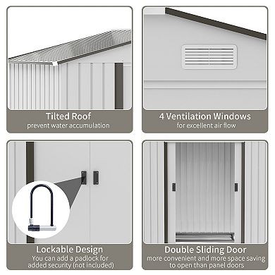 7' X 4' Outdoor Steel Tool Garden Shed Organizer W/ 2 Sliding Doors, White