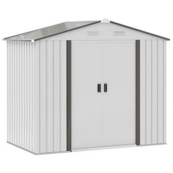 7' X 4' Outdoor Steel Tool Garden Shed Organizer W/ 2 Sliding Doors, White