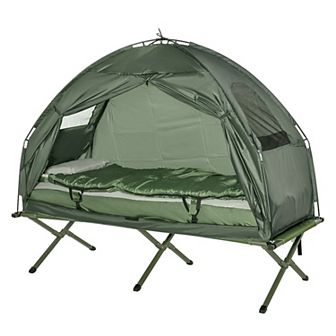 Outdoor 1-person Folding Tent Elevated Camping Cot W/air Mattress Sleeping Bag