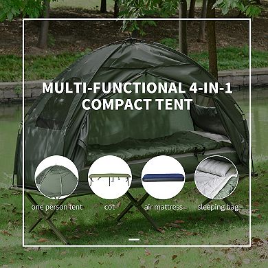Outdoor 1-person Folding Tent Elevated Camping Cot W/air Mattress Sleeping Bag