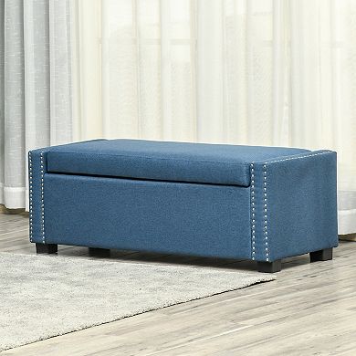 Homcom Rectangular Tufted Fabric Storage Bench Upholstered Ottoman Tray