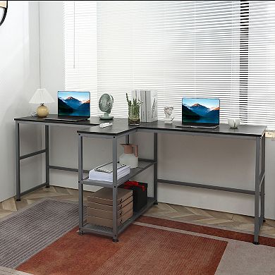 83'' Two Person Desk W/ Storage Shelves, Computer Office Desk, Writing Table