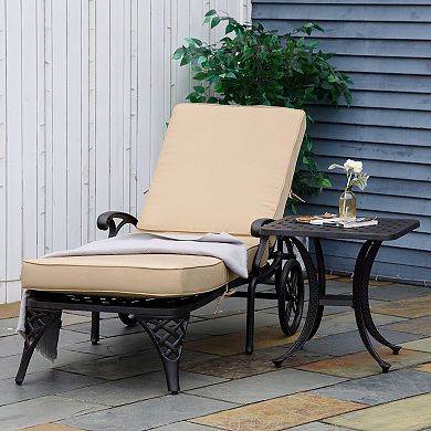 Outsunny Outdoor Aluminum Padded Lounge Chair with Adjustable Backrest Patio Chaise Lounger with Side Table Set Sun Lounger for Backyard Beige