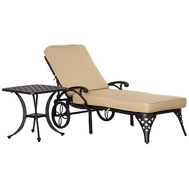 Outsunny Outdoor Aluminum Padded Lounge Chair with Adjustable Backrest Patio Chaise Lounger with Side Table Set Sun Lounger for Backyard Beige