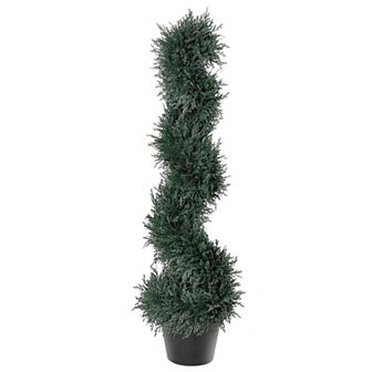 Outsunny 3FT Topiary Artificial Faux Cedar Tree Spiral Fake Plant Pre potted and Features High Quality Detailed Look for Indoor or Outdoor