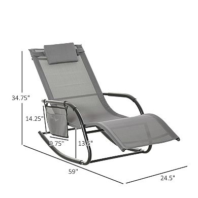 Outdoor Rocking Chair, Weather Resistant, Patio Lounger, Pocket, Pillow, Black