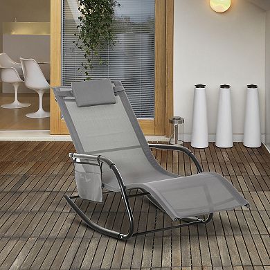 Outdoor Rocking Chair, Weather Resistant, Patio Lounger, Pocket, Pillow, Black