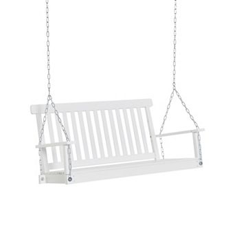 2-person Heavy Duty Hanging Swinging Outside Front Bench W/ Fir Wood, White