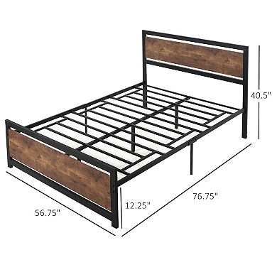 HOMCOM Full Platform Bed Frame with Headboard and Footboard Strong Metal Slat Support Full Bed Frame w/ Underbed Storage Space No Box Spring Needed 56''x76''x40''