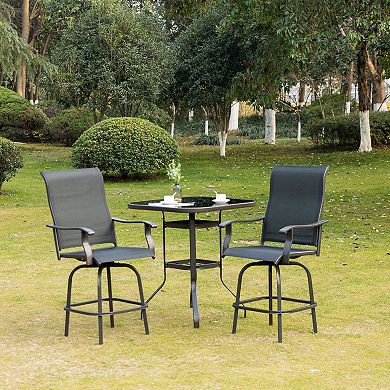 Set Of 2 Bar Height Swivel Patio Armchairs W/ Footrest Backyard Deck Pool Brown