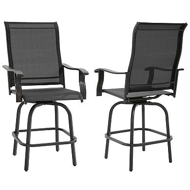 Set Of 2 Bar Height Swivel Patio Armchairs W/ Footrest Backyard Deck Pool Black